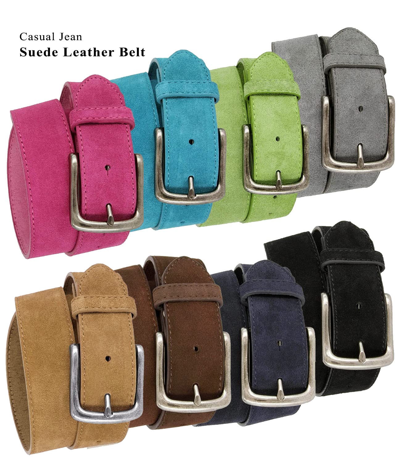 Men's Belt Rounded Edge Heel Bar Buckle Casual Jean Suede Leather Belt 1 1/2" Wide (Taupe, 30)