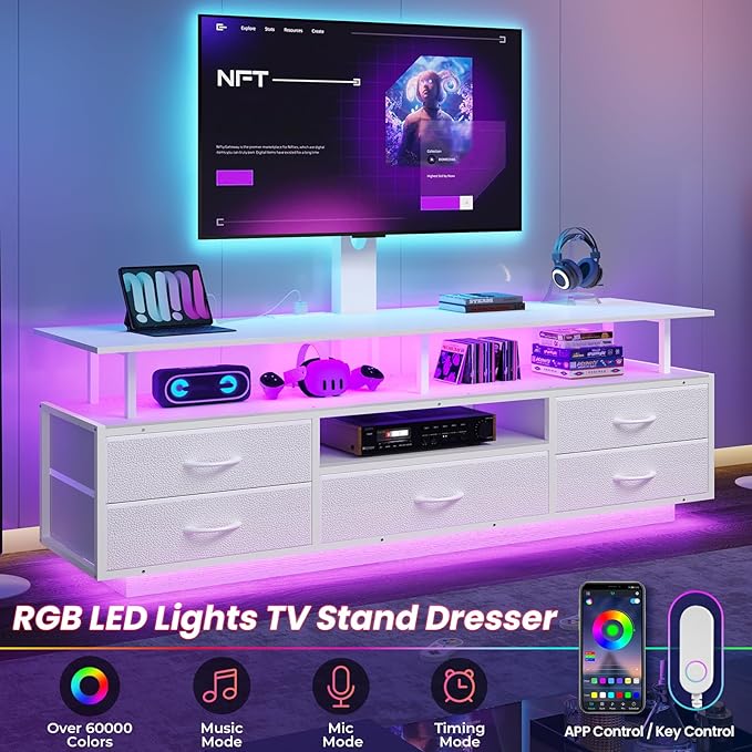 BTHFST TV Stand with Mount for 45/55/65/70 inch TVs, 51.2" LED TV Stand with
