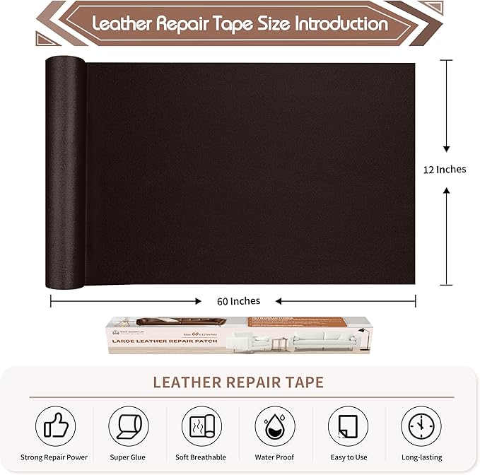 KING MOUNTAIN Leather Repair Patch, 12 x 60 Inches Self-Adhesive Repair Tape