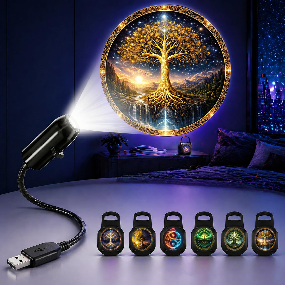 TnLnYn Tree of Life Projector Night Light 2-in-1 USB Mini LED Projection