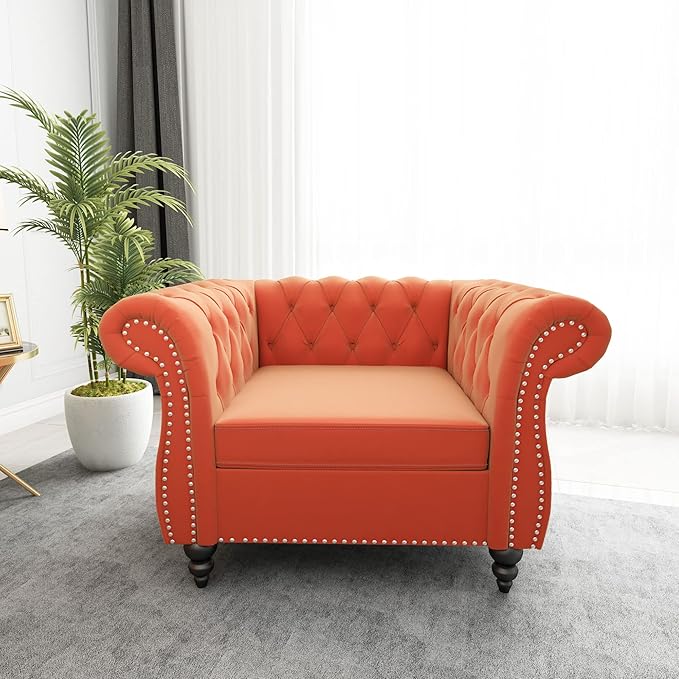 ORRD 3 Piece Living Room Set, Velvet Chesterfield Sofa Loveseat Couch Chair