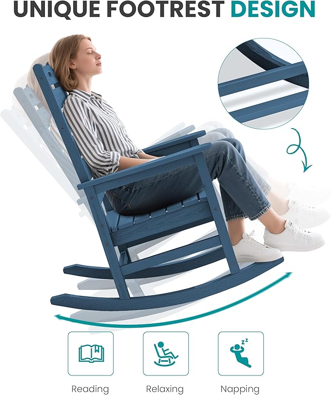 SERWALL Outdoor Rocking Chair Set of 4, Oversized HDPE Patio Rocking Chair