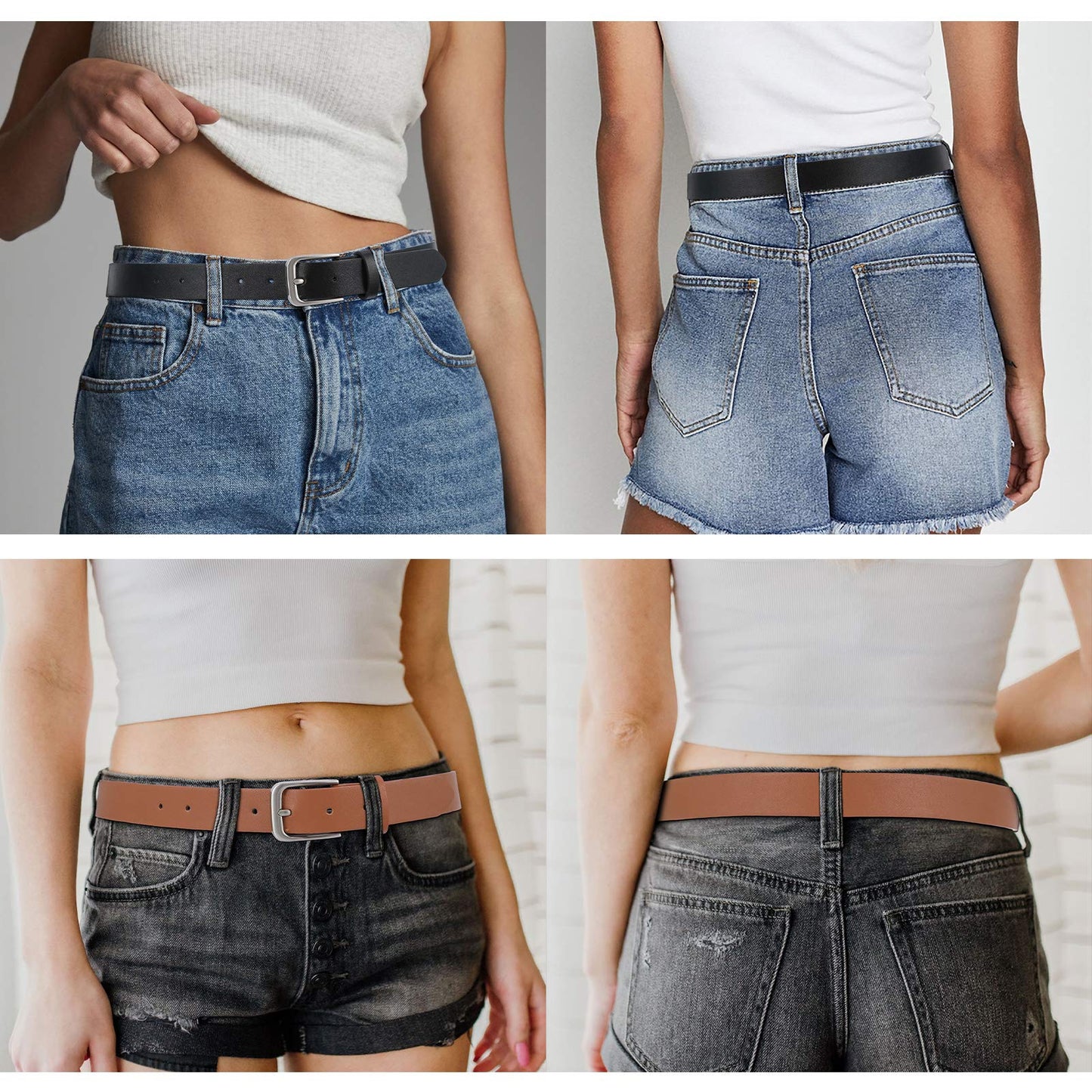 WHIPPY Women Casual Leather Belt for Jeans Pants, Fashion Ladies Waist Dress Belt (Fit Waist Size 37-42 Inches,Black)