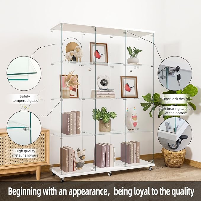 FLYMUHJIA Curio Cabinets with Glass Doors Modern Glass Shelves Tempered Glass