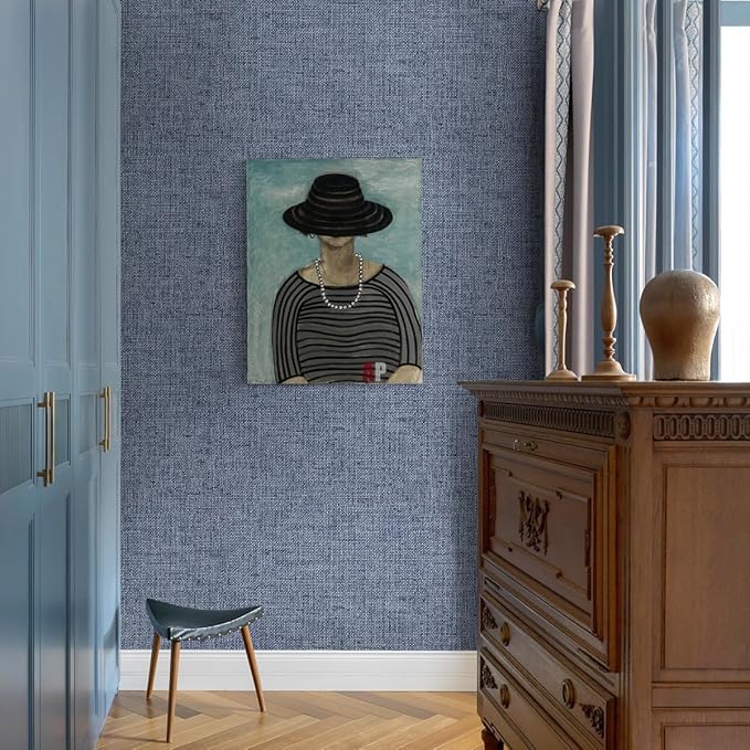 Grasscloth Peel and Stick Wallpaper Denim Blue Contact Paper 15.7inch x