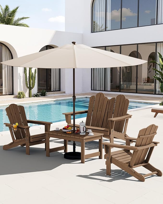 SERWALL 5 Pieces HDPE Patio Adirondack Chair Set, 2 Adirondack Chair