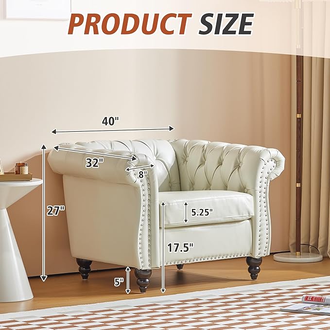 ORRD 2 Piece Living Room Set, Chesterfield Faux Leather Sofa Couch Chair