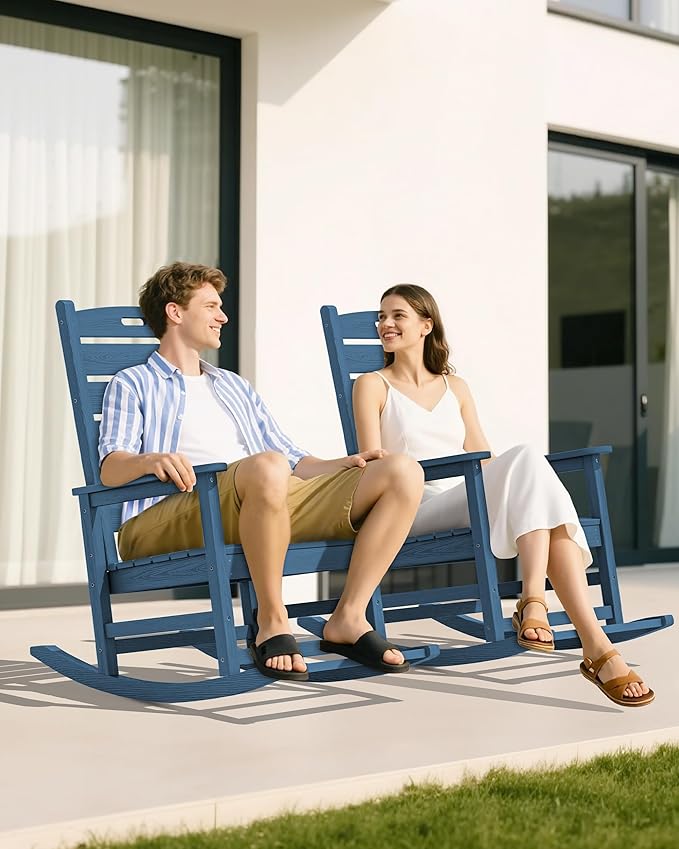 SERWALL Oversized Outdoor Rocking Chair, HDPE Patio Rocking Chair