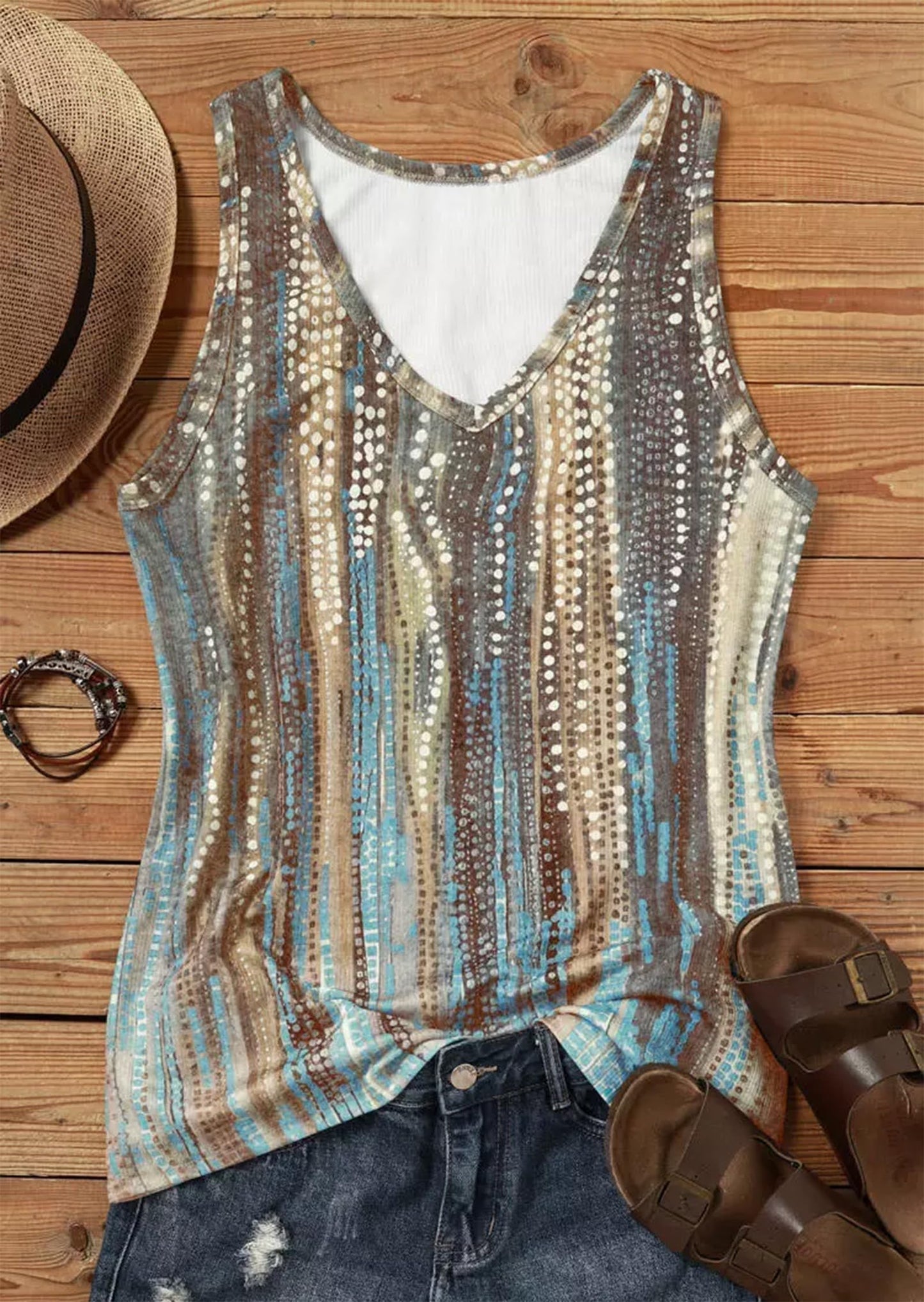 Women's Tank Tops Summer Racerback Casual Basic Tank Tops Ribbed Knit Fitted Sleeveless Shirts Cute Crew Neck Cami Tops(Dot Multicolor -08,Large)