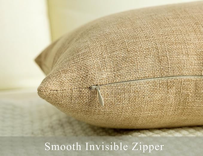 Stellhome Burlap Throw Pillow Covers Solid Farmhouse Linen Pillowcase