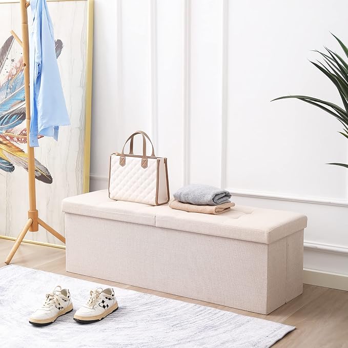 Shoe Storage Ottoman Foldable Seat Footrest Tufted Bench End of Bed Storage