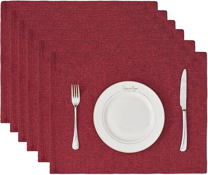 BALCONY & FALCON Placemats Set of 6 Faux Linen Cloth Place Mats Washable