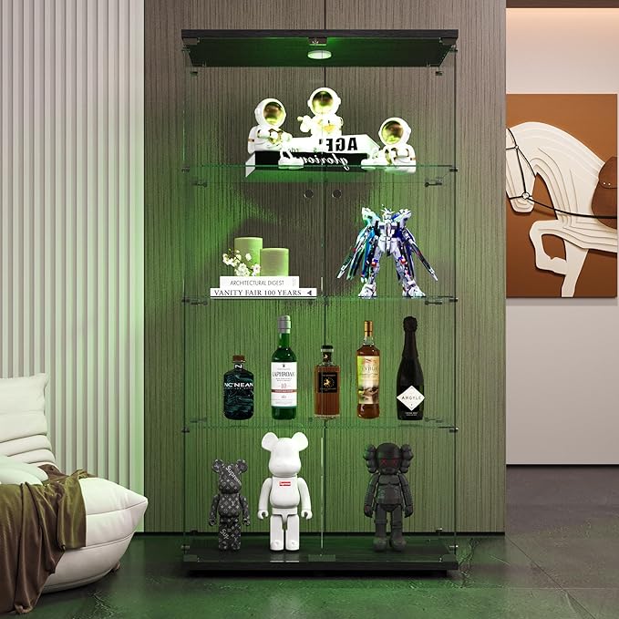 FLYMUHJIA 4-Shelf Tempered Glass Display Cabinet