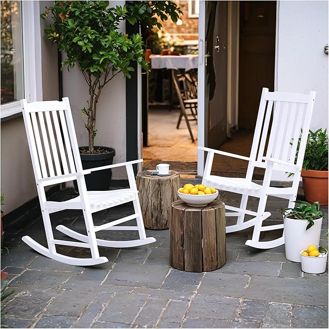 Flamaker Outdoor Rocking Chair Oversized Wooden Patio Chairs