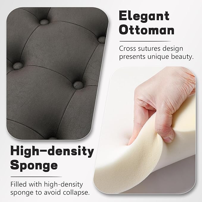 30-Inch Round Storage Ottoman, Button Tufted Ottoman Coffee Table
