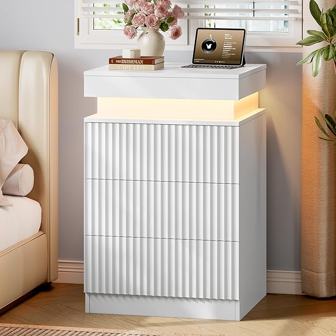 Xixini Fluted Nightstand Set of 2, Night Stand