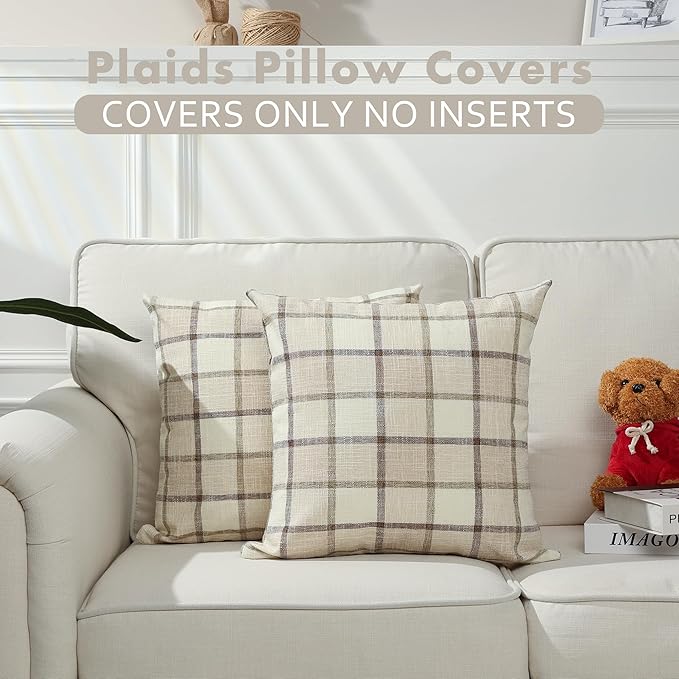 Stellhome Pack of 2 Linen Buffalo Check Decorative Throw Pillow Covers