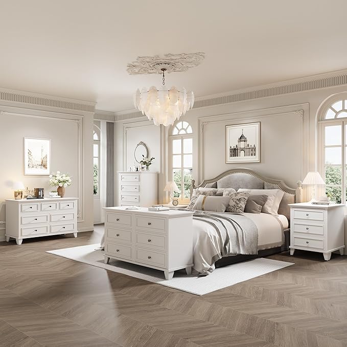 IDEALHOUSE 6 Drawer Dresser, Wooden Storage Chest of Drawers