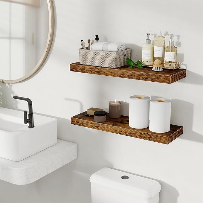 Fun Memories Floating Shelves for Wall, 24 Inch Set of 2 Rustic Wood Wall