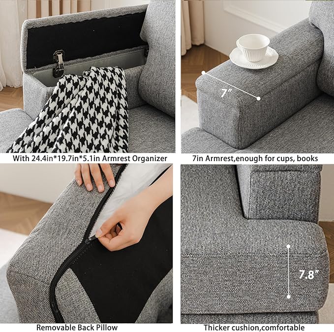 Oversized Accent Chair with Armrest Organizer, Comfy Living Room Chairs with