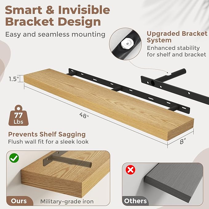 FLYJOE Floating Shelves for Wall, 48 Inch Floating Shelves Set of 1, Kitchen