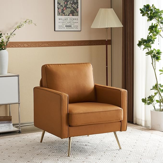 VINGLI PU Leather Accent Chair Brown Mid Century Modern Upholstered Sofa Chairs