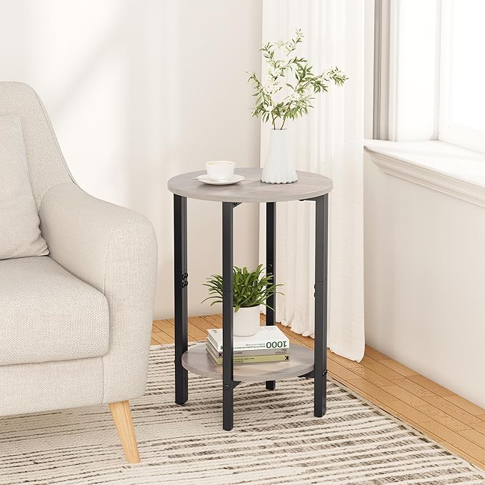 Vagusicc Side Tables Small End Tables, 2 Tier Couch Side Table, Small Round