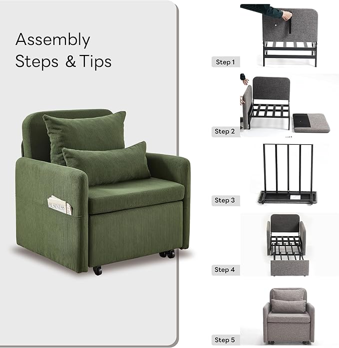 Iroomy 5-Level Adjustable Convertible Sleeper Chair Set of 2, 3-in-1 87'' Long