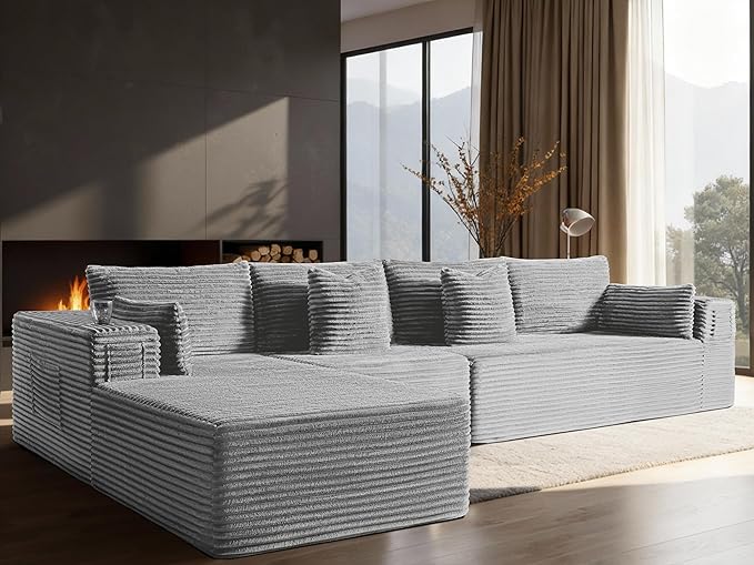 138" Oversized Cloud Sectional Couch, Comfort L Shaped Boneless Couch
