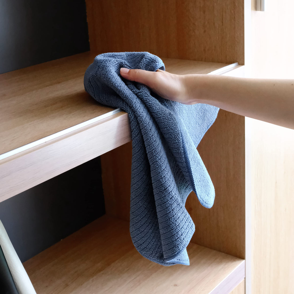 POLYTE Premium Microfiber All-Purpose Ribbed Terry Kitchen Towel, 12 Pack (Blue, Gray, Teal, 16x28 in)