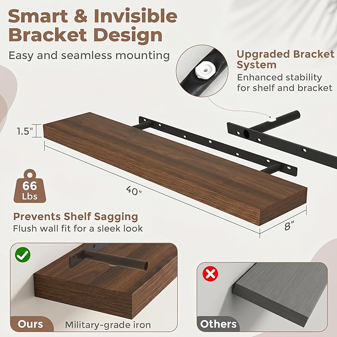FLYJOE Floating Shelves for Wall, 40 Inch Floating Shelves Set of 2, Kitchen