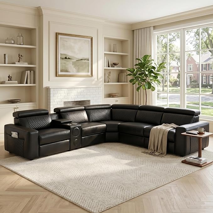 Power Recliner Sectional Sofa, L-Shaped Living Room Furniture Set, Reclining