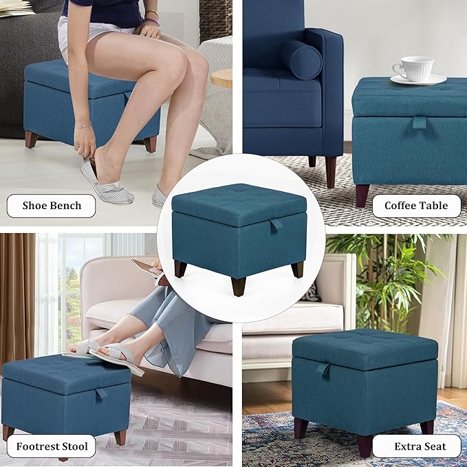 Adeco Square Fabric Storage Ottoman