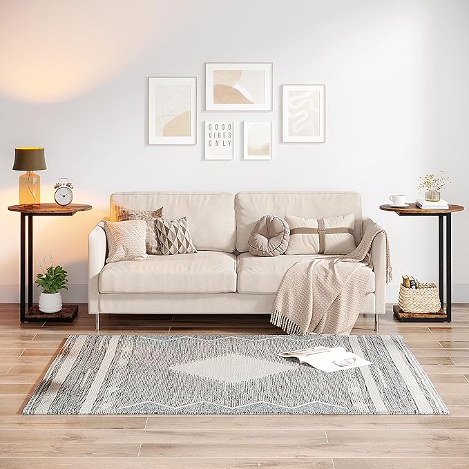 Hosfais Small Side Table Set of 2, C-Shaped Wood Sofa End Table