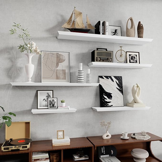 Fun Memories Floating Shelves 55 Inch Long, 9.3 Inch Deep Classic Crown Molding