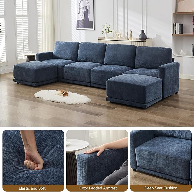 110.6" L Shaped Sectional Sofa, Modular Cloud Deep Seat Couch