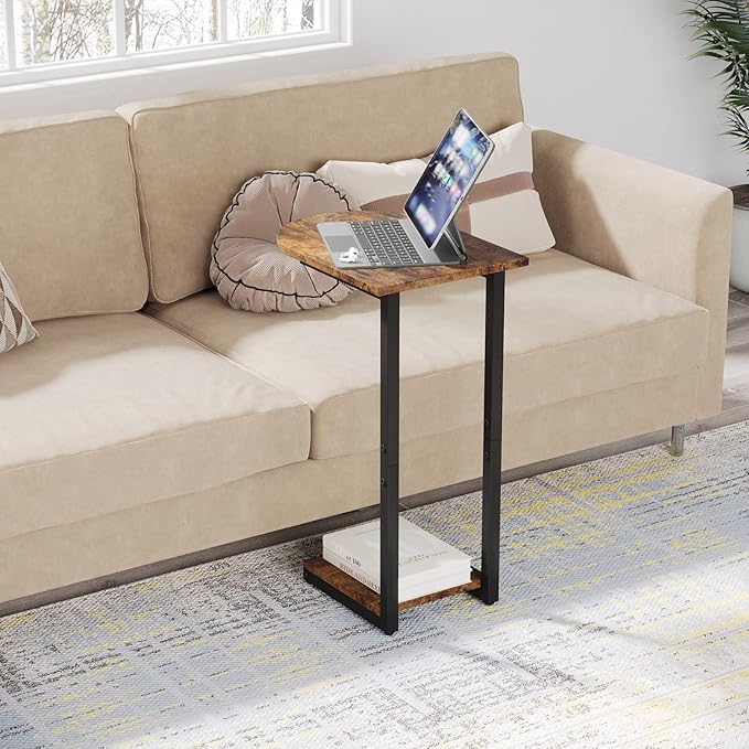 Hosfais Side Table Small End Table, C-Shaped Wood Sofa Table