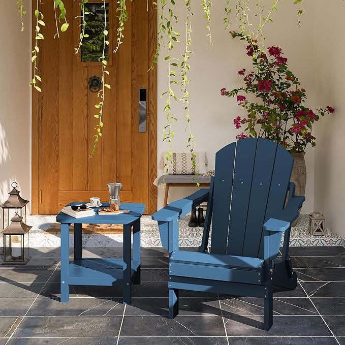 SERWALL Adirondack Table Set of 4, Outdoor Side Table- Blue