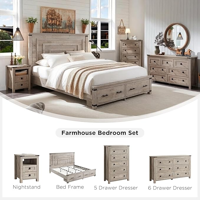 T4TREAM Farmhouse 5 Drawers Dresser Chests