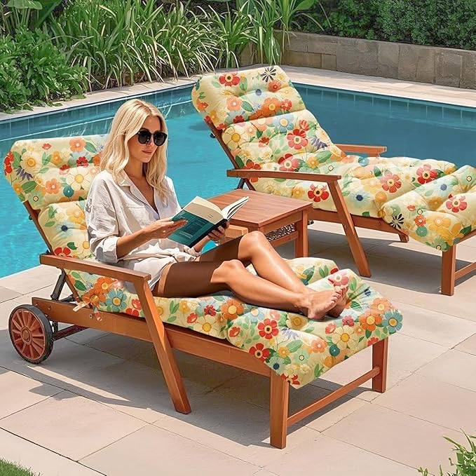 2 Pack Outdoor Chaise Lounge Chair Cushion 75.1 x 22.8 x 4.7 Inches 100%