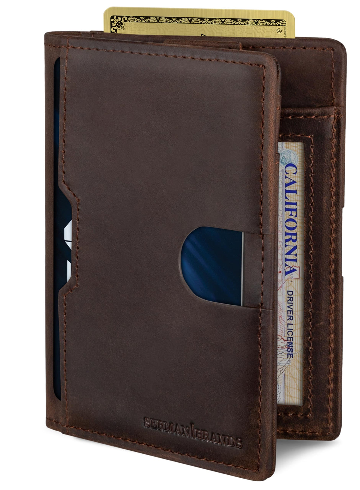 SERMAN BRANDS RFID Blocking Wallets for Men Slim Mens Leather Minimalist Card Front Pocket Bifold Travel Thin (NEW Texas Brown 5.S)