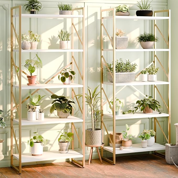 Shintenchi 2 Pieces 5 Tiers Bookshelf, Classically Tall Bookcase Shelf