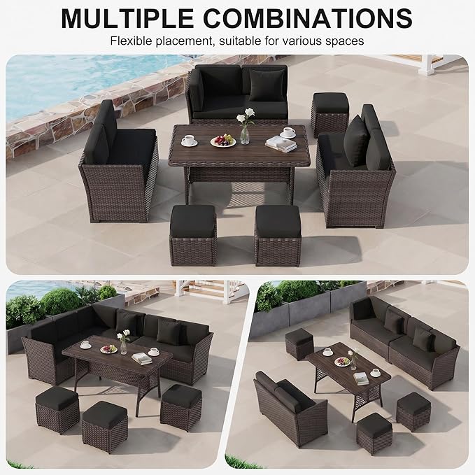 LOUVIXA 7 Pieces Patio Furniture Set, Outdoor Patio Furniture, Wicker