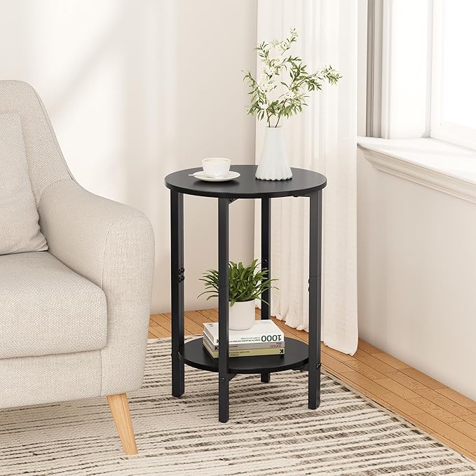 Vagusicc Side Table, Small End Table, 2 Tier Couch Side Tables, Small Round