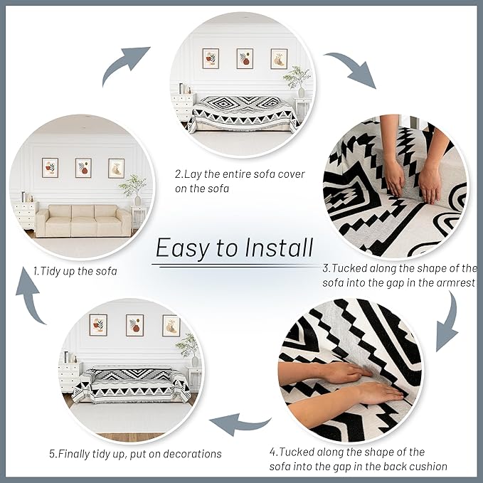 MYSKY HOME Couch Cover for Sectional Sofa Set Boho Geometric Furniture Sofa