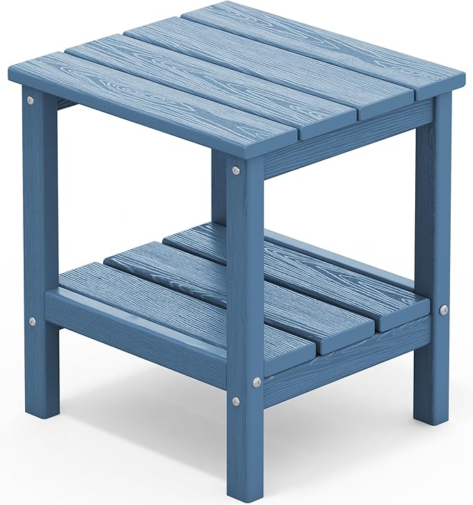 SERWALL 2-Tier HDPE Outdoor Side Table, Weatherproof Rectangular Adirondack