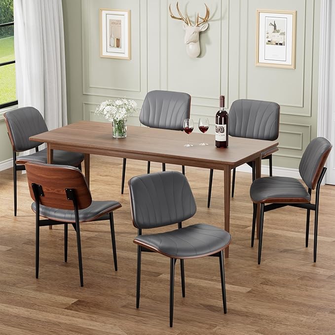REONEY Dining Chairs Set of 4, Mid-Century Modern Upholstered PU Leather Chairs