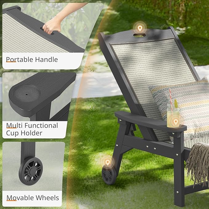 LUE BONA Chaise Lounge Chair Outdoor, HDPS and HDPE Wicker Material, Patio