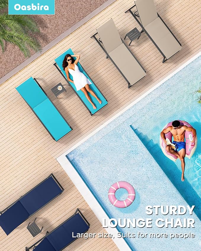 Aluminum Chaise Lounge Chair Outdoor, Foldable & Assembly Free Patio Pool