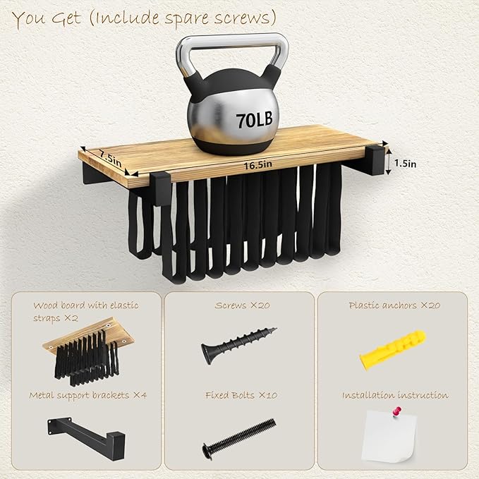 NANATI 2 Set of Floating Bookshelf, Pine Wood Invisible Bookshelf, Hanging